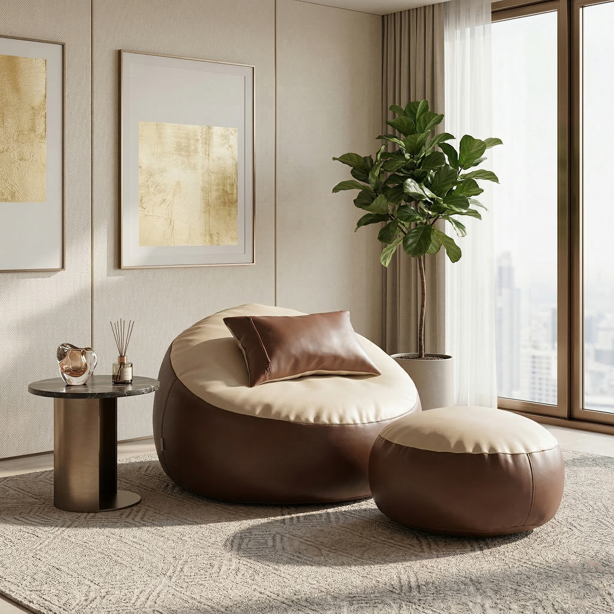 1 Faux Leather Giant Roll 3pcs Combo Bean Bag - Butterscotch - Image 1