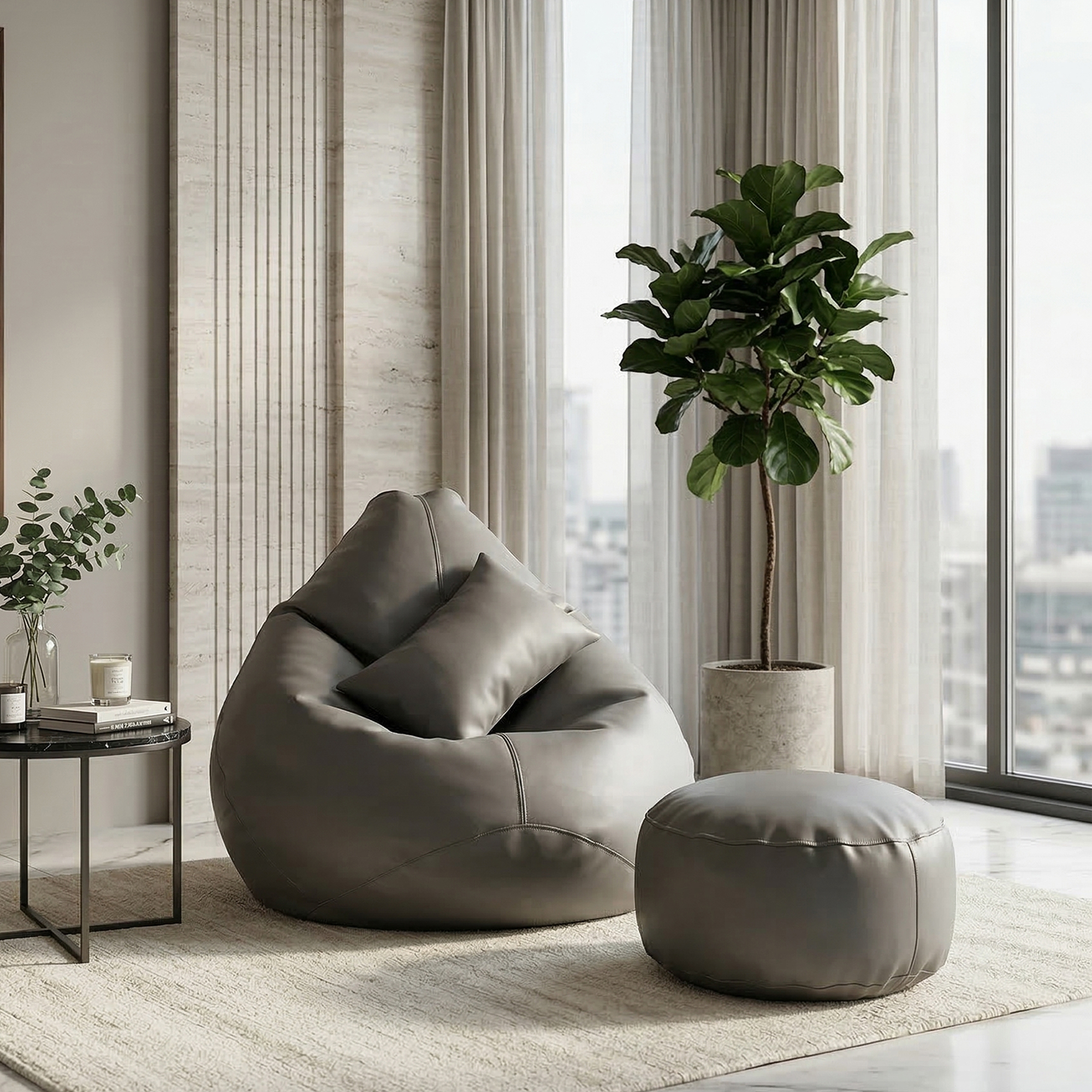 3 Faux Leather Xxl Pear Shape 3pcs Combo Bean Bag - Ash - Image 1